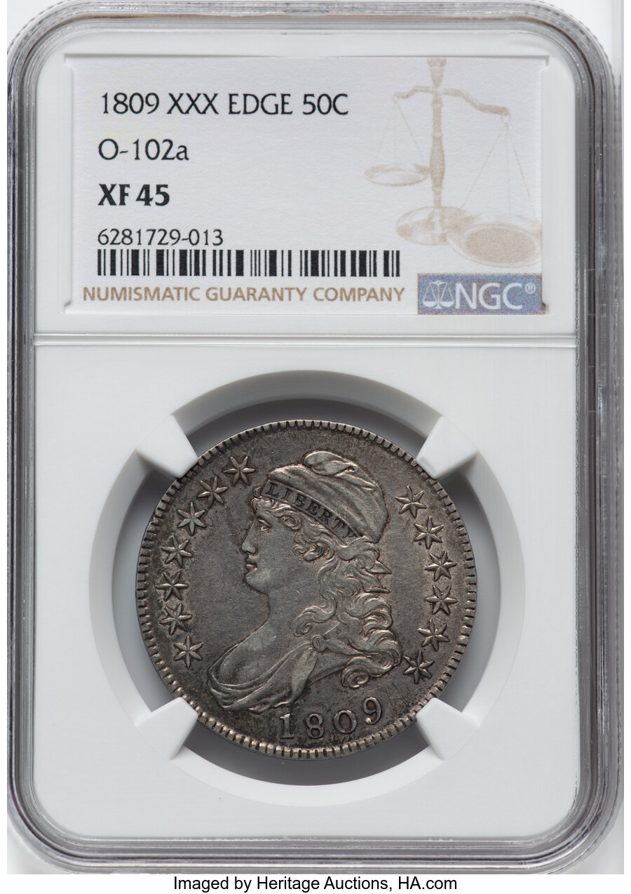 image for: 1809 50C XXX Edge, O-102a, R.1, XF45 NGC. NGC Census: (7/14)....