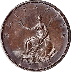 image for: GREAT BRITAIN. Bronzed 1/2 Penny Pattern, 1799. Birmingham (Soho) Mint. George III. PCGS PROOF-64.