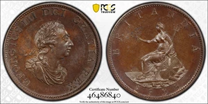 image for: GREAT BRITAIN. Bronzed 1/2 Penny Pattern, 1799. Birmingham (Soho) Mint. George III. PCGS PROOF-64.