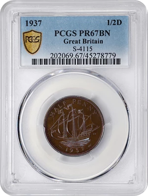 image for: GREAT BRITAIN. 1/2 Penny, 1937. London Mint. George VI. PCGS PROOF-67 Brown.