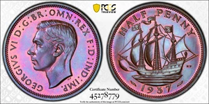 image for: GREAT BRITAIN. 1/2 Penny, 1937. London Mint. George VI. PCGS PROOF-67 Brown.