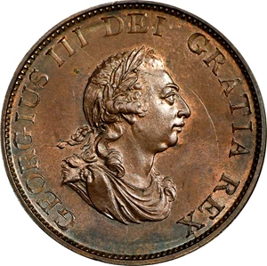 image for: GREAT BRITAIN. 1/2 Penny, 1799. Birmingham (Soho) Mint. George III. PCGS MS-65 Brown.