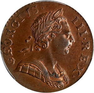 image for: GREAT BRITAIN. 1/2 Penny, 1770. London Mint. George III. PCGS MS-64 Brown.