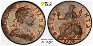 image for: GREAT BRITAIN. 1/2 Penny, 1770. London Mint. George III. PCGS MS-64 Brown.