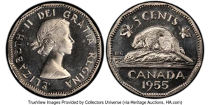 image for: Canada: Elizabeth II Prooflike 5 Cents 1955 PL67 PCGS,...
