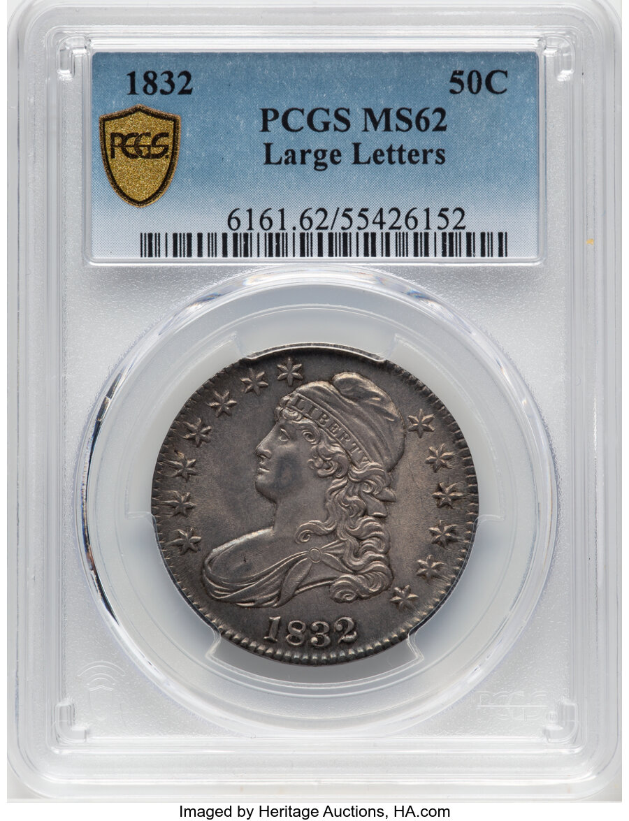 image for: 1832 50C Large Letters, O-101a, R.1, MS62 PCGS. PCGS Population: (11/11 and 1/0+)....