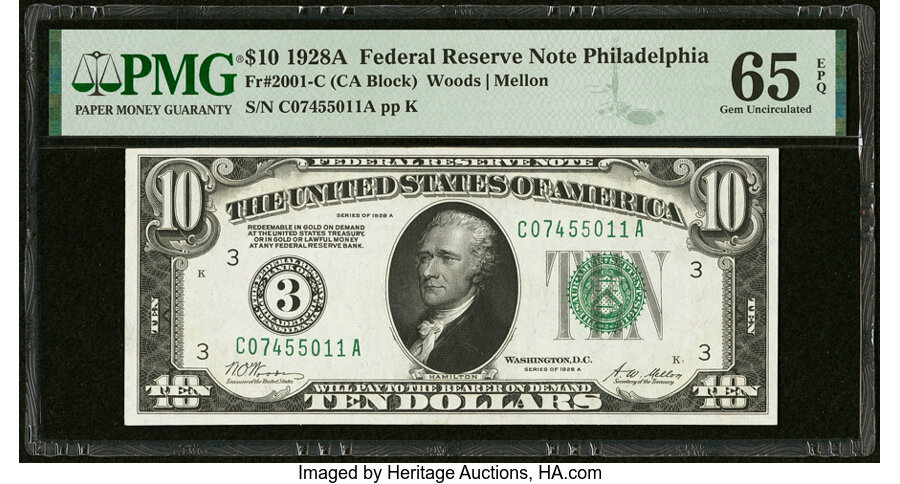 image for: Fr. 2001-C $10 1928A Federal Reserve Note. PMG Gem Uncirculated 65 EPQ....