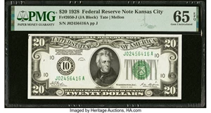 image for: Fr. 2050-J $20 1928 Federal Reserve Note. PMG Gem Uncirculated 65 EPQ....