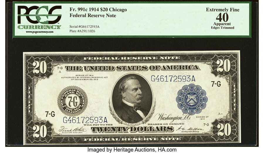 image for: Fr. 991c $20 1914 Federal Reserve Note PCGS Apparent Extremely Fine 40....