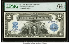 image for: Fr. 249 $2 1899 Silver Certificate PMG Choice Uncirculated 64 EPQ....