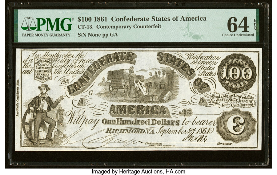 image for: CT13/56B $100 1861 Contemporary Counterfeit PMG Choice Uncirculated 64 EPQ....