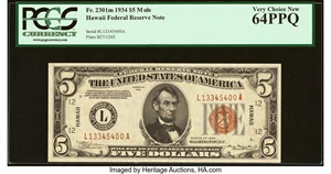 image for: Fr. 2301 $5 1934 Mule Hawaii Federal Reserve Note. PCGS Very Choice New 64PPQ....