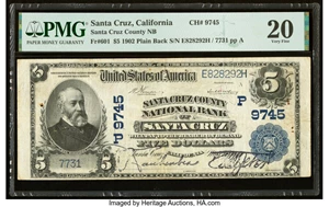 image for: Santa Cruz, CA - $5 1902 Plain Back Fr. 601 Santa Cruz County National Bank Ch. # (P)9745 PMG Very Fine 20....