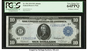 image for: Fr. 926 $10 1914 Federal Reserve Note PCGS Very Choice New 64PPQ....