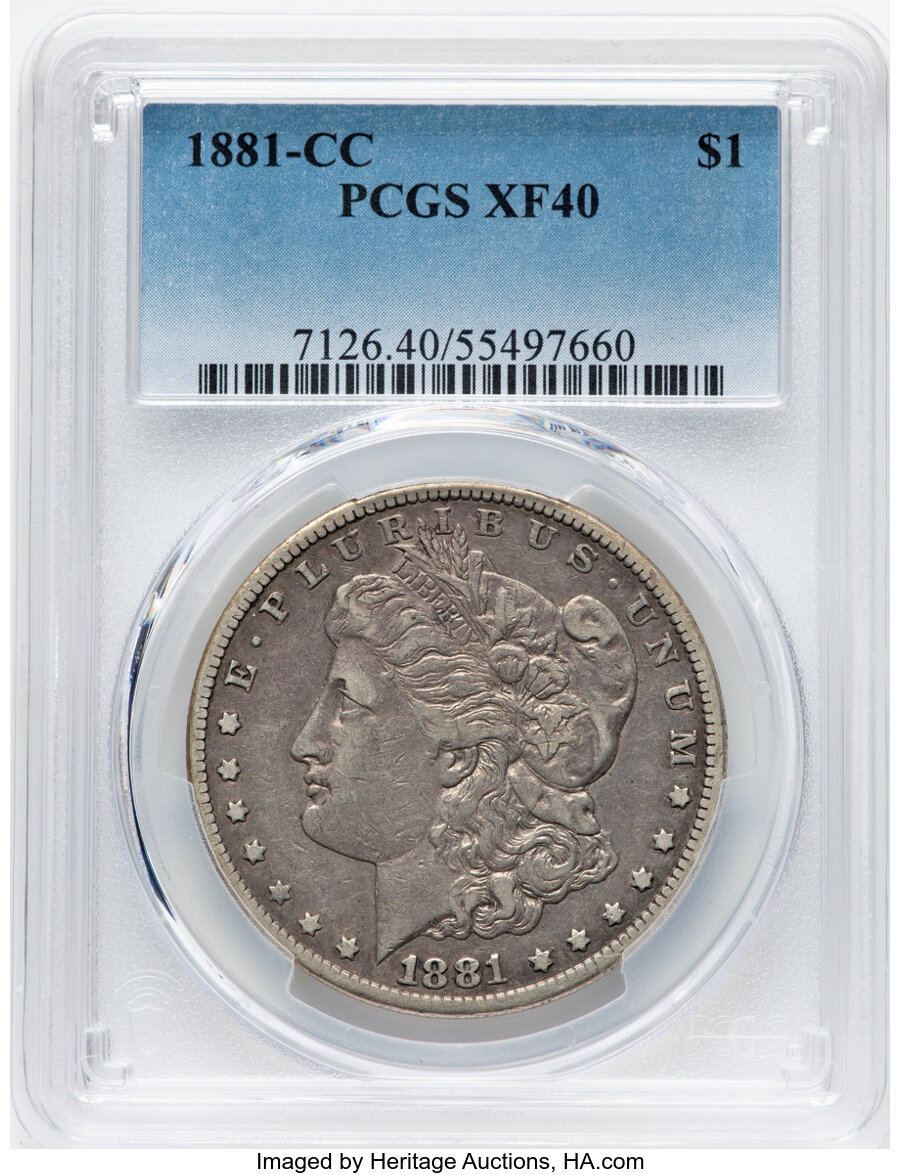 1881-CC $1 XF40 PCGS. PCGS Population: (42/24363). Mintage 296,000. ...