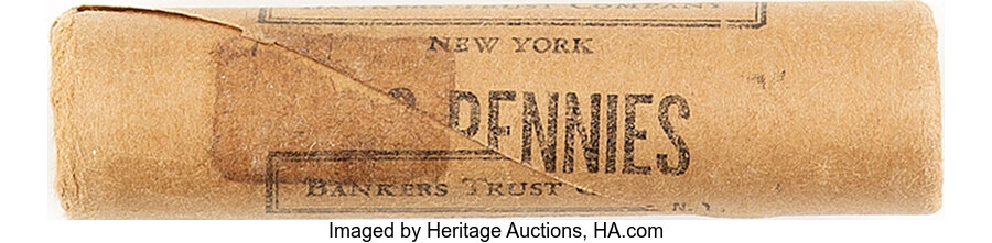 image for: Lincoln Cent BU Roll - Total: 1 roll - 1937-S BU Roll - in sealed Bankers Trust Company shotgun roll - BU Lincoln cents. S...