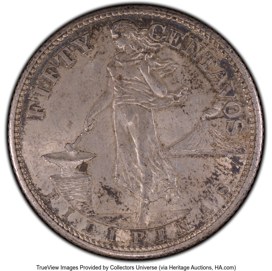 image for: 1907-S 50C Philippines 50 Centavos MS63 PCGS. PCGS Population: (11/11).  ...