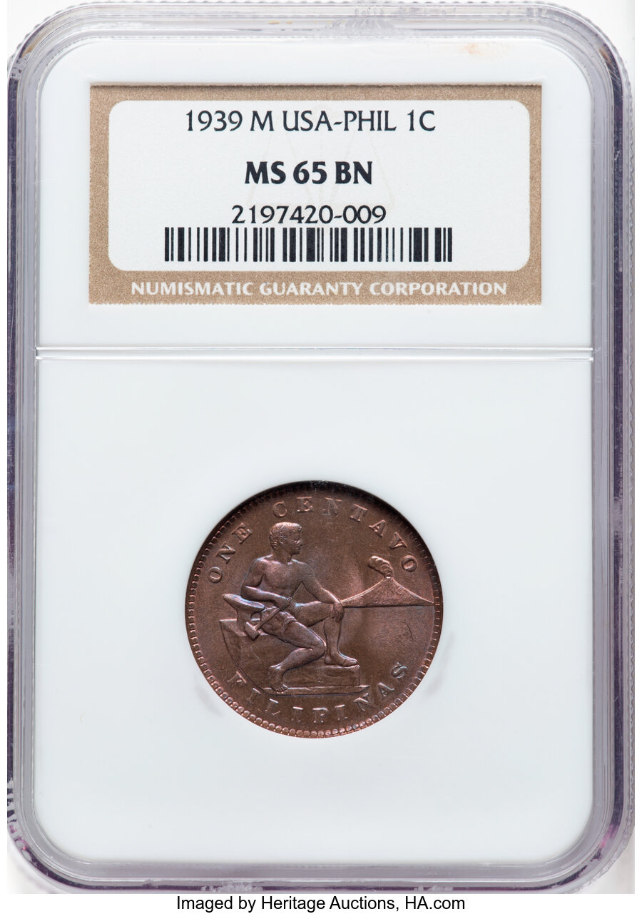 image for: 1939-M 1C Philippines Centavos MS65 Brown NGC. NGC Census: (0/0)....