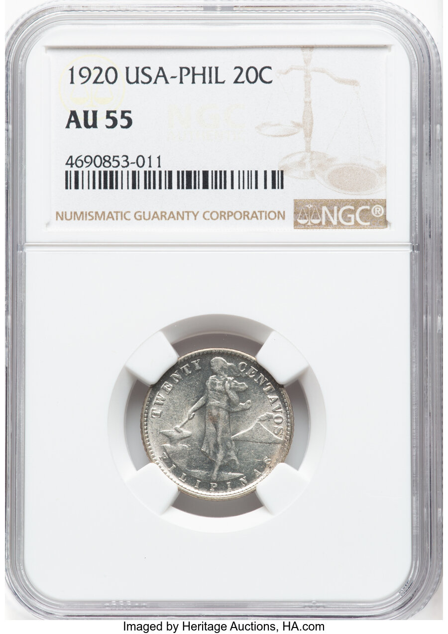 image for: 1920 20C Philippines 20 Centavos AU55 NGC. NGC Census: (0/0)....