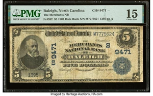 image for: Raleigh, NC - $5 1902 Date Back Fr. 592 The Merchants National Bank Ch. # (S)9471 PMG Choice Fine 15....