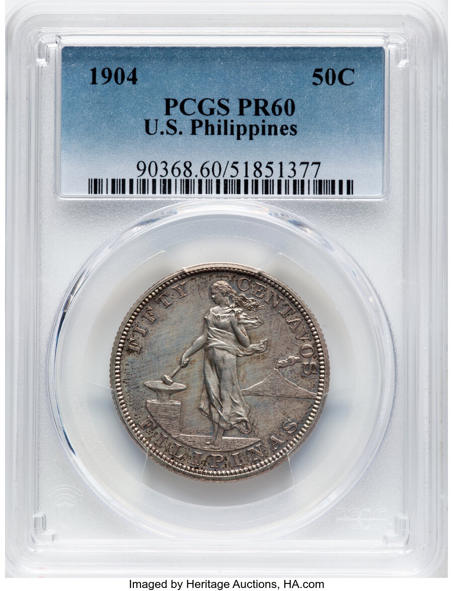 image for: 1904 50C Philippines 50 Centavos PR60 PCGS. PCGS Population: (1/114).  ...