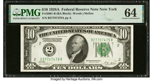 image for: Fr. 2001-B $10 1928A Federal Reserve Note. PMG Choice Uncirculated 64....