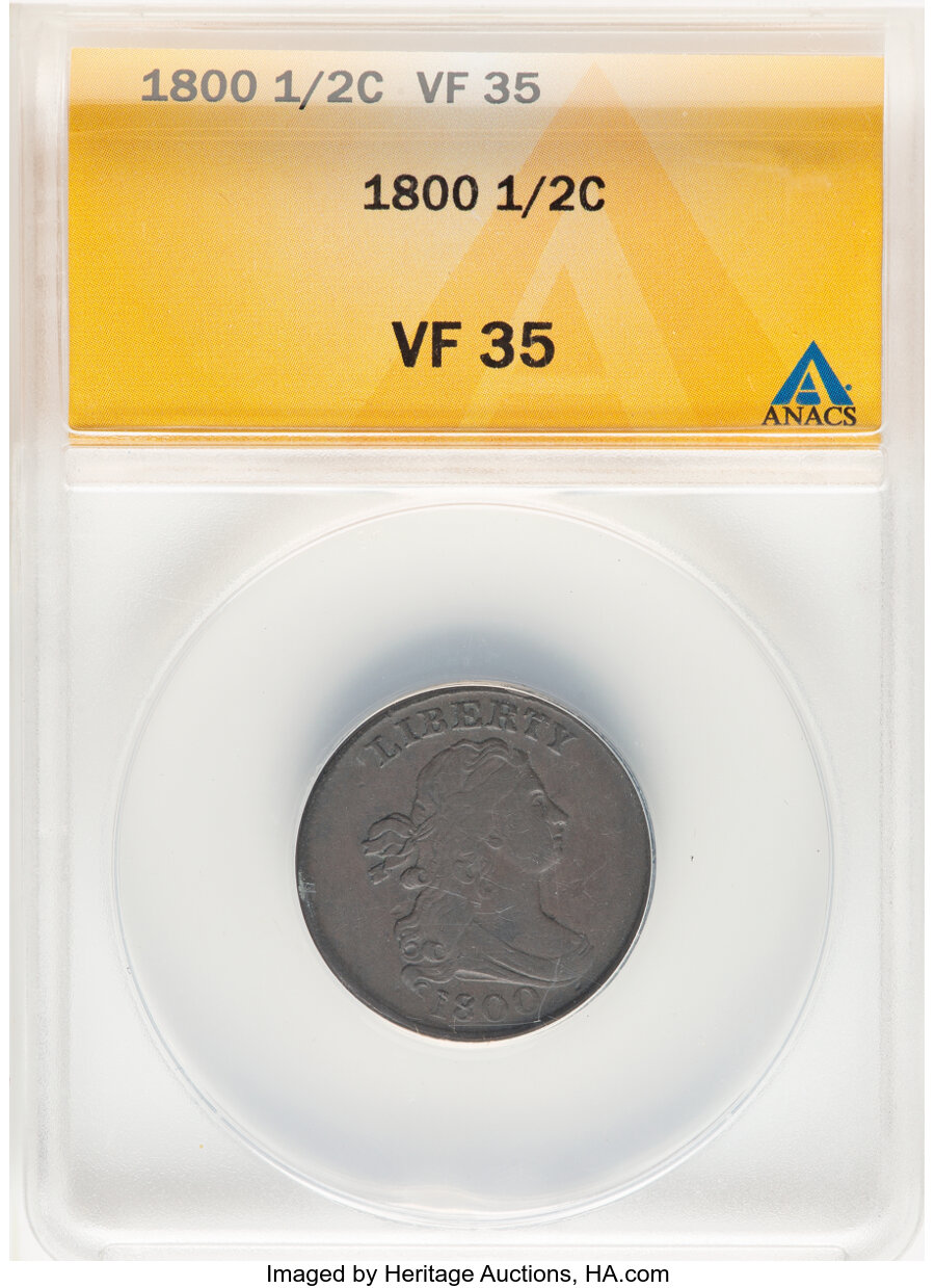 image for: 1800 1/2 C C-1, B-1, R.1, VF35 ANACS.  Mintage 202,908....