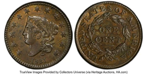 image for: 1831 1C Large Letters, N-6, R.1, AU55 PCGS. PCGS Population: (3/10). Mintage 3,359,260....