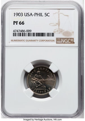 image for: 1903 5C Philippines 5 Centavos PR66 NGC. NGC Census: (0/0)....