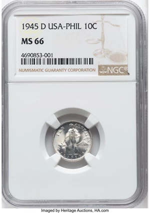 image for: 1945-D 10C Philippines 10 Centavos MS66 NGC....