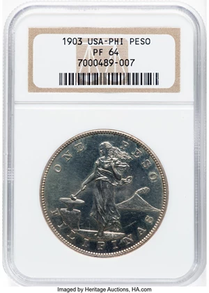 image for: 1903 Peso Philippines Peso PR64 NGC. NGC Census: (15/29)....