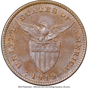 image for: 1919-S 1C Philippines Centavos MS64 Brown NGC. NGC Census: (0/0)....
