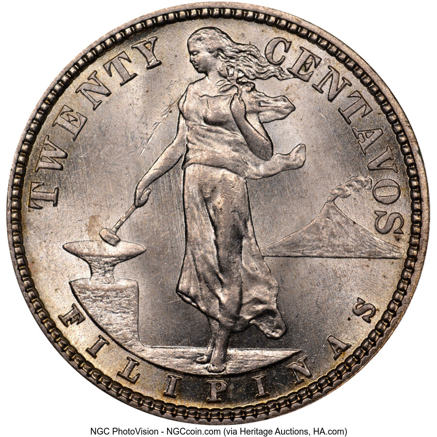 image for: 1917-S 20C Philippines 20 Centavos MS62 NGC. NGC Census: (0/0)....