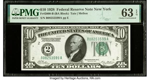 image for: Fr. 2000-B $10 1928 Federal Reserve Note. PMG Choice Uncirculated 63 EPQ....