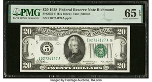 image for: Fr. 2050-E $20 1928 Federal Reserve Note. PMG Gem Uncirculated 65 EPQ....