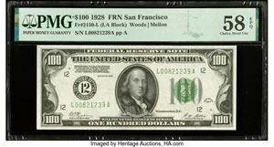 image for: Fr. 2150-L $100 1928 Federal Reserve Note. PMG Choice About Unc 58 EPQ....