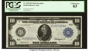 image for: Fr. 918 $10 1914 Federal Reserve Note PCGS Choice New 63....