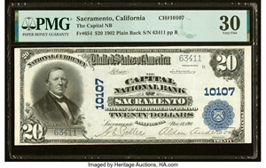 image for: Sacramento, CA - $20 1902 Plain Back Fr. 654 The Capital National Bank Ch. # 10107 PMG Very Fine 30....