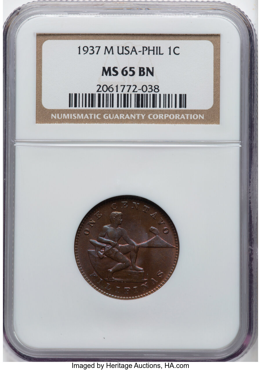 image for: 1937-M 1C Philippines Centavos MS65 Brown NGC. NGC Census: (0/0)....