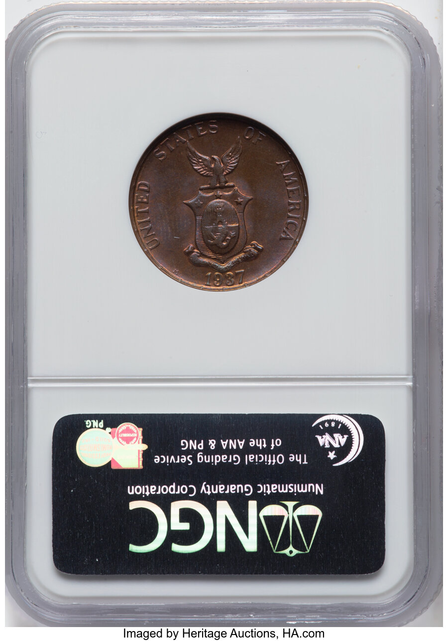 image for: 1937-M 1C Philippines Centavos MS65 Brown NGC. NGC Census: (0/0)....