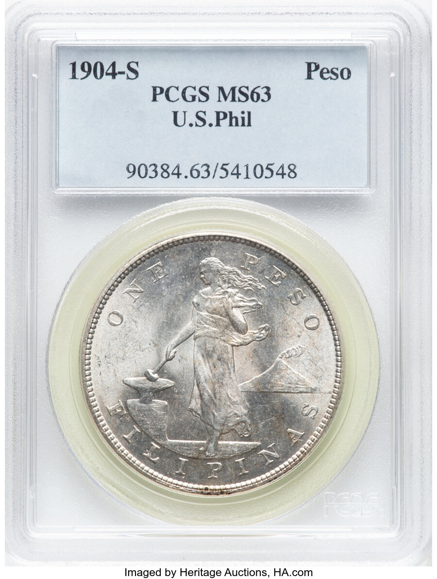 image for: 1904-S  Philippines Peso MS63 PCGS.  Mintage 6,600,000....