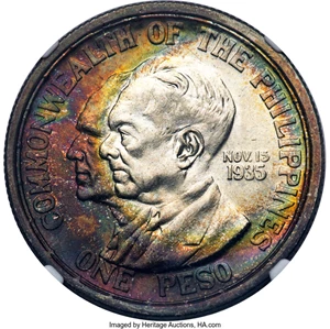 image for: 1936-M Philippines Peso, Murphy-Quezon, KM-178, MS65★ NGC. NGC Census: (0/0 and 0/0*). Mintage 10,000. ...