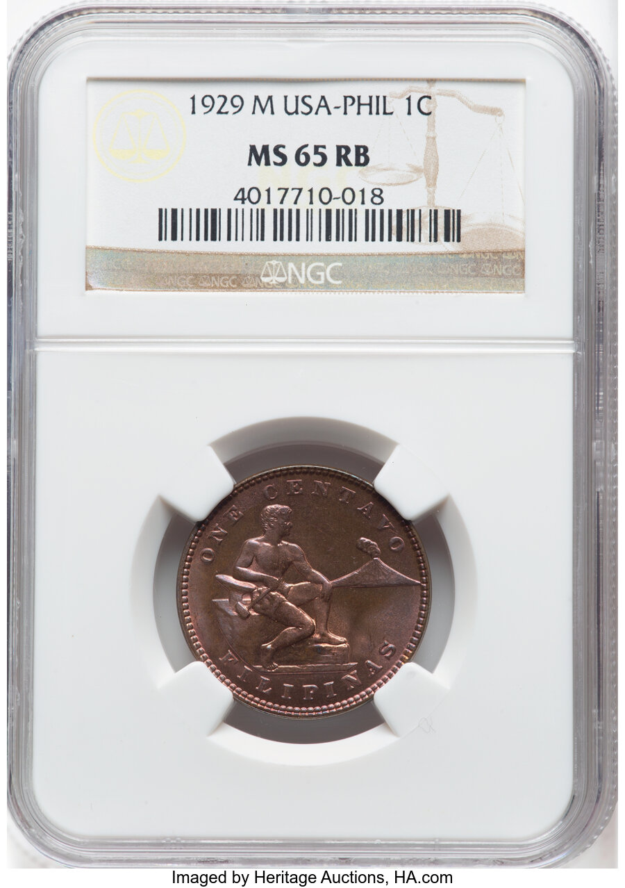 image for: 1929-M 1C Philippines Centavos MS65 Red and Brown NGC. NGC Census: (0/0)....