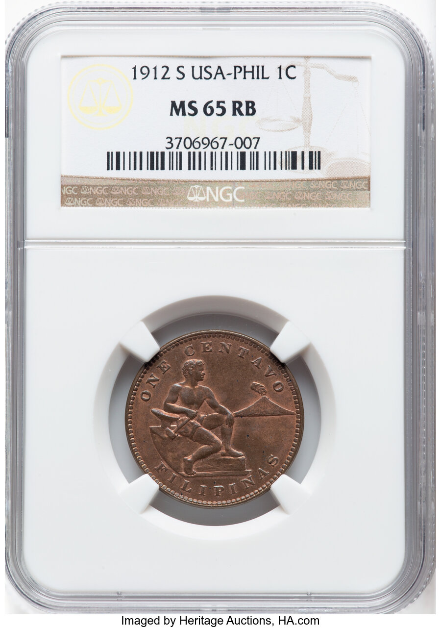 image for: 1912-S 1C Philippines Centavo MS65 Red and Brown NGC. NGC Census: (0/0)....