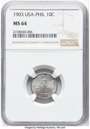 image for: 1903 10C Philippines 10 Centavos MS64 NGC. NGC Census: (0/0)....