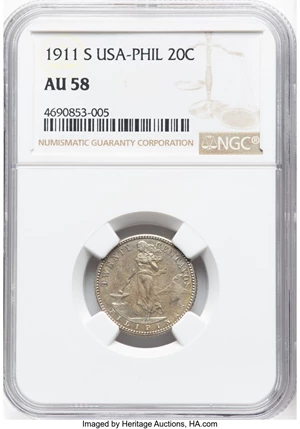 image for: 1911-S 20C Philippines 20 Centavos AU58 NGC. NGC Census: (0/0). ...