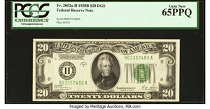 image for: Fr. 2052-H $20 1928B Federal Reserve Note. PCGS Gem New 65PPQ....