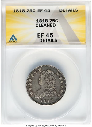 image for: 1818 25C B-8, R.3 -- Cleaned -- ANACS Details. XF45. Mintage 361,174....