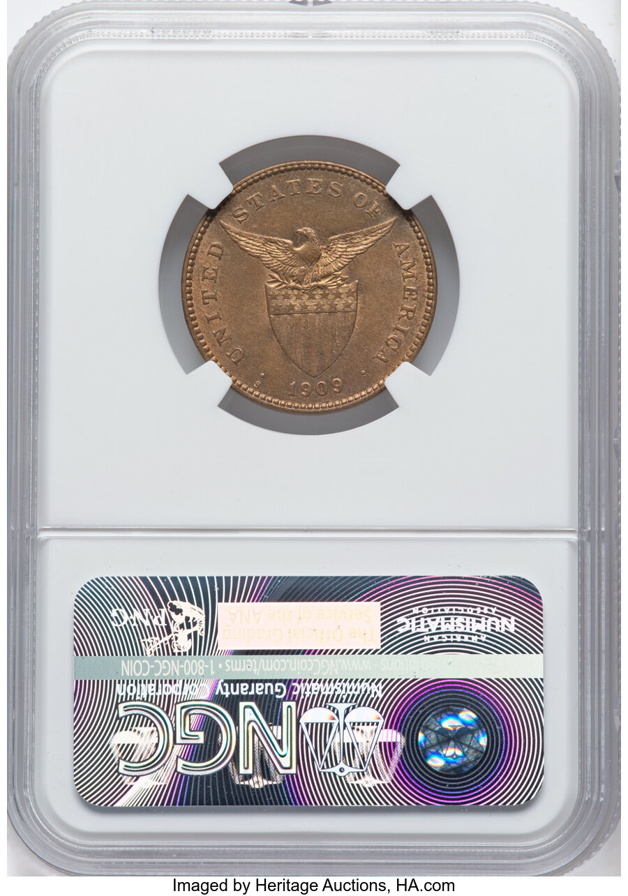 image for: 1909-S 1C Philippines Centavos MS64 Brown NGC. NGC Census: (0/0)....