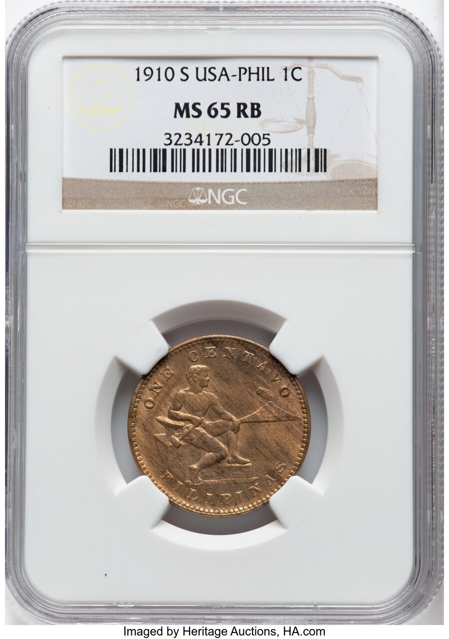 image for: 1910-S 1C Philippines Centavos MS65 Red and Brown NGC. NGC Census: (0/0)....